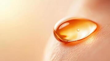 Close-up of serum droplet on smooth skin surface with soft lighting photo