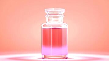 Glass vial containing a gradient liquid, set against a soft pink background, creating a serene atmosphere photo