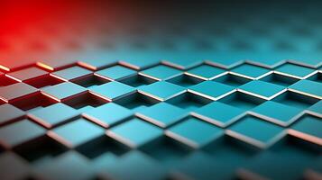 Abstract geometric pattern of blue and red cubes creating a dynamic visual depth effect photo