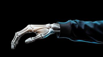 Anatomical study of a skeletal hand emerging from a dark background, showcasing fine details photo