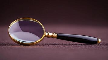 Vintage magnifying glass with ornate handle resting on a textured surface, showcasing elegance photo