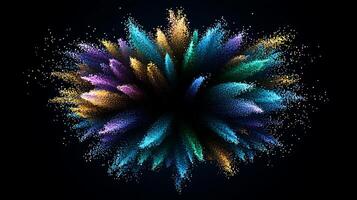Vibrant explosion of colorful particles against a dark background, creating a dynamic visual effect photo