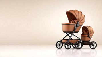 Stylish baby strollers in warm tones against a soft, neutral background showcasing modern design photo