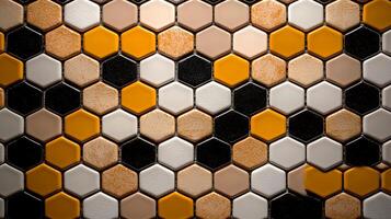 Close-up view of a hexagonal tile pattern featuring earthy tones and textures in a modern setting photo