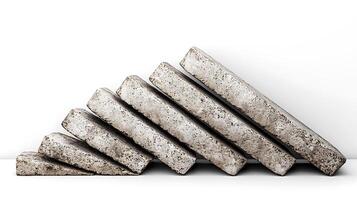 Stacked concrete blocks arranged in a descending line against a minimalist white background photo