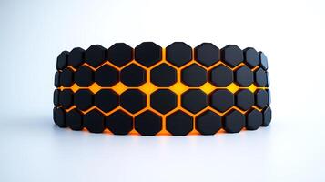 Abstract geometric design featuring a hexagonal pattern with glowing orange accents photo