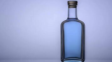 Clear blue bottle on a soft gradient background, showcasing its elegant shape and color photo