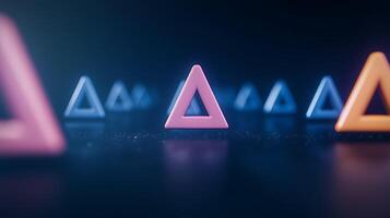 Colorful geometric shapes in a futuristic setting, with soft glowing lights and depth of field photo