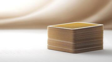 Stacked wooden matchsticks on a soft beige background with subtle lighting effects photo