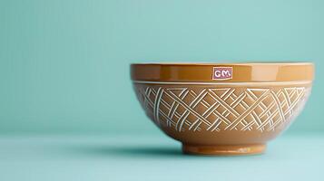 A beautifully crafted ceramic bowl with intricate patterns against a soft teal background photo