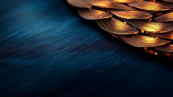 Close-up of shimmering metallic scales on a dark textured surface, creating a captivating visual effect photo