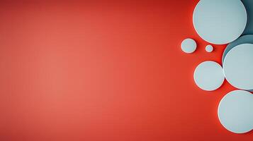 Abstract composition of blue circles on a vibrant red background, creating a modern design photo