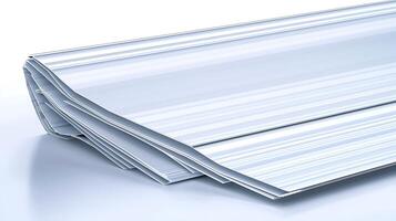 Stacked sheets of glossy paper with subtle texture, showcasing their smooth surface and edges photo