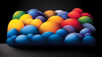 Colorful abstract shapes resembling clouds create a vibrant display against a dark background photo