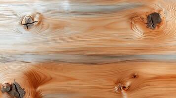Close-up of a smooth wooden surface showcasing natural grains and knots, ideal for design use photo