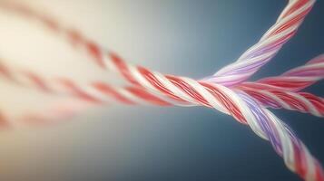 Close-up view of intertwined colorful twisted ropes against a blurred soft background photo