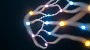Abstract close-up of colorful glowing wires intertwined against a dark background, showcasing illumination photo