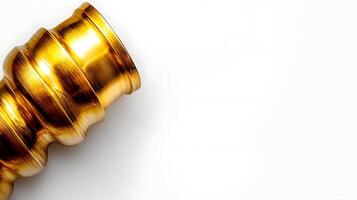 Shiny golden vase positioned on a white background, showcasing elegant curves and reflections photo