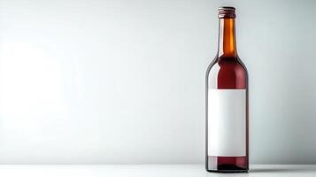 A sleek, empty wine bottle stands against a minimalist backdrop, ideal for product promotion photo