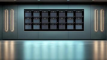 Modern server room with illuminated panels and sleek design showcasing technology in action photo