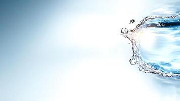 Splash of water creating dynamic motion against a soft blue background, evoking freshness and clarity photo