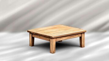 Wooden coffee table on a textured background with soft gradients and subtle shadows photo