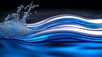 Abstract representation of flowing water with bubbles, showcasing smooth waves and reflections photo