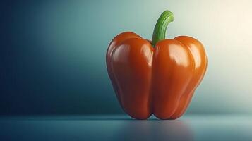 Vibrant orange bell pepper on a smooth surface with a soft gradient background photo