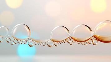 Close-up of shimmering water droplets on a smooth surface with a blurred colorful background photo