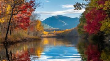 Autumn River Landscape Colorful Trees Mountain Reflection Fall Scenery photo