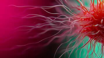 Close-up view of a microscopic organism with vibrant colors and intricate details, illustrating cellular structures photo