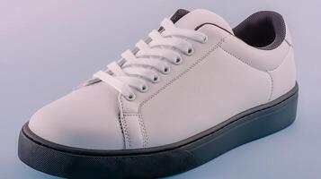 Stylish white sneaker on a soft pastel background, showcasing modern design and comfort features photo