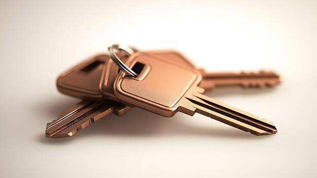 Close-up of bronze keys resting on a smooth surface, highlighting their intricate design and texture photo
