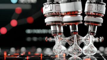 Advanced robotic arms performing precise liquid dispensing in a high-tech lab setting photo