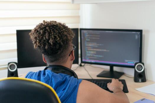 A websitesoftware developer busy coding in his studio photo