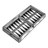 Backgammon board outline classic strategy game, wood box with checkers design vector