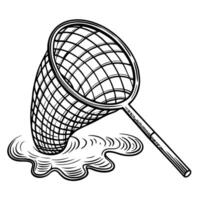 Fishing net illustration hand drawn vintage style, black and white design with detailed mesh pattern vector