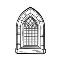 Gothic arch window illustration medieval architecture, stonework detail, historic design elements vector