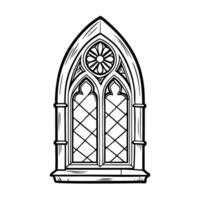 Gothic cathedral window line art intricate stained glass design, medieval architectural element vector