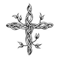 Intricate vine cross with leaves artful symbol merging nature and spirituality vector