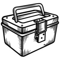 metal toolbox illustration vintage container, secure latch retro storage design, hand drawn sketch vector