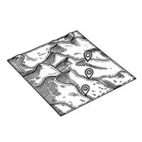 Topographic map illustration with location markers on contour terrain vector