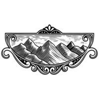 Ornate mountain illustration in vintage intricate nature design with curved patterns vector