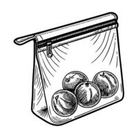 Reusable ziplock bag with fresh apples drawing eco friendly storage solution, sustainable living vector