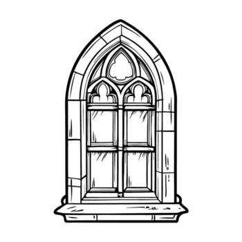 gothic arched window design illustration with detailed stonework and tracery vector