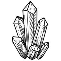 Geometric crystal cluster sketch hand drawn gemstone patterns and mineral shapes in black and white vector