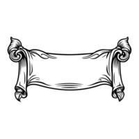 Ornate vintage scroll banner in black and white classic decorative element for design vector