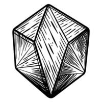 black and white geometric crystal illustration faceted gem, abstract art, intricate linework design vector