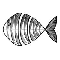 Geometric fish, monochrome sketch simplistic abstract aquatic design, line art pattern vector