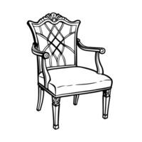 ornate wooden chair illustration with intricate backrest design and cushioned seat vector